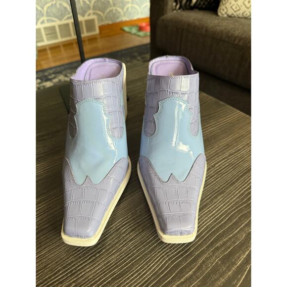 Jeffrey Campbell Lavender and Light Blue Croc-Accent Block Heel Mules - Picture 2 of 7